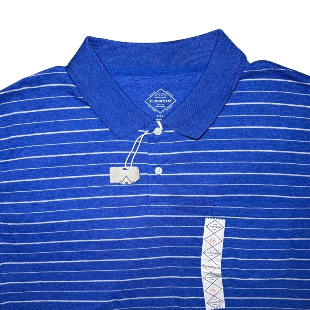 St. John's Bay Short Sleeve Polo Shirt Mens XXL Blue Striped Pocket NWT